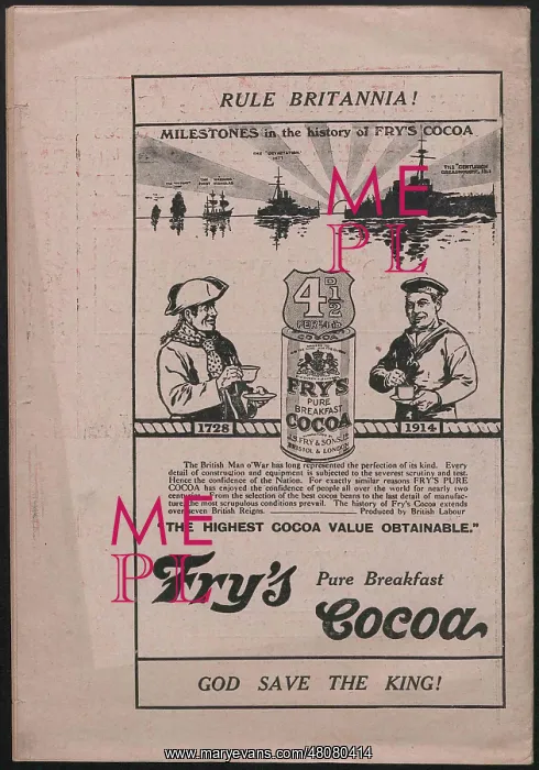: Advertisement for Fry's Pure Breakfast Cocoa : Advertisement for Fry's Pure Breakfast Cocoa