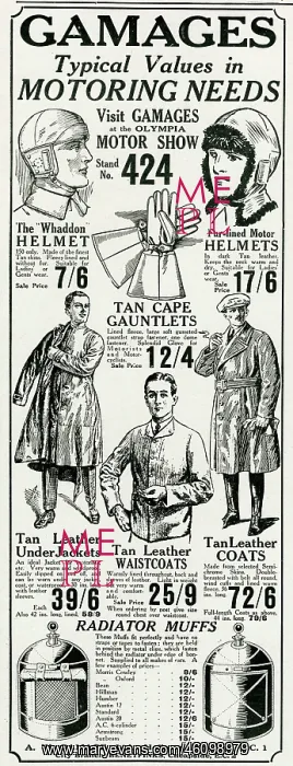 : Advert for Gamages motoring needs 1926 : Advert for Gamages motoring needs 1926