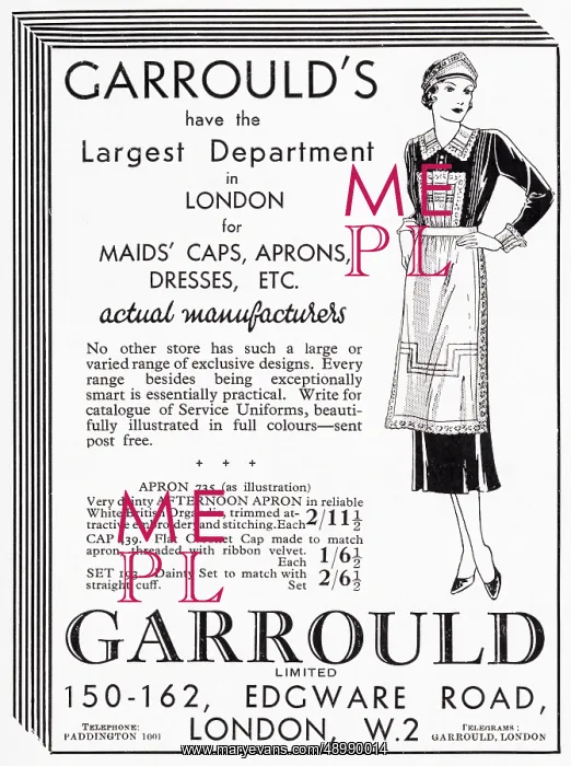 : Advert for Garrould's uniforms for maids 1937 : Advert for Garrould's uniforms for maids 1937