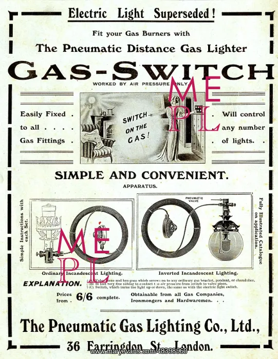 : Advert, Gas Switch, The Pneumatic Gas Lighting Co Ltd : Advert, Gas Switch, The Pneumatic Gas Lighting Co Ltd