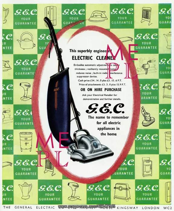: Advert for G.E.C. electric cleaner 1950 : Advert for G.E.C. electric cleaner 1950