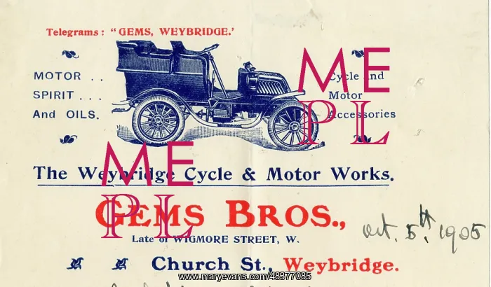 : Advert, Gems Bros, Weybridge Cycle & Motor Works : Advert, Gems Bros, Weybridge Cycle & Motor Works
