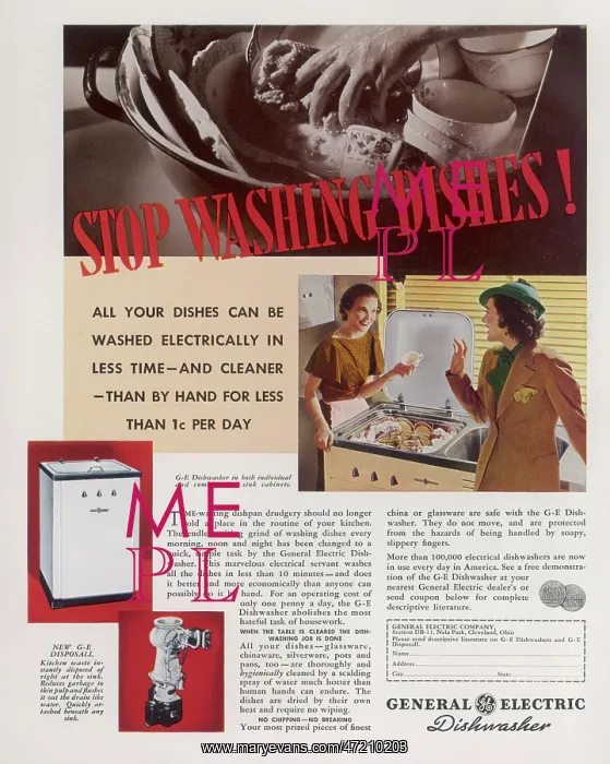 : Advert for General Electric - dishwasher 1936 : Advert for General Electric - dishwasher 1936