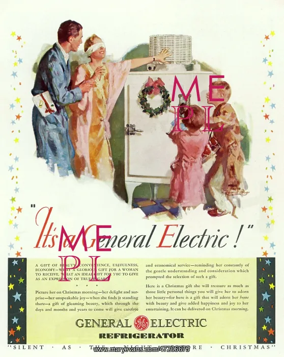 : Advert for General Electric - electric refrigerator 1930 : Advert for General Electric - electric refrigerator 1930