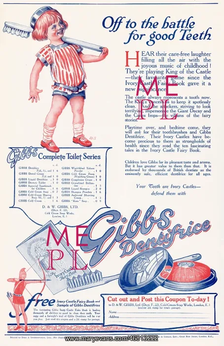 : Advert for Gibbs Dentifrice Toothpaste 1922 : Advert for Gibbs Dentifrice Toothpaste 1922