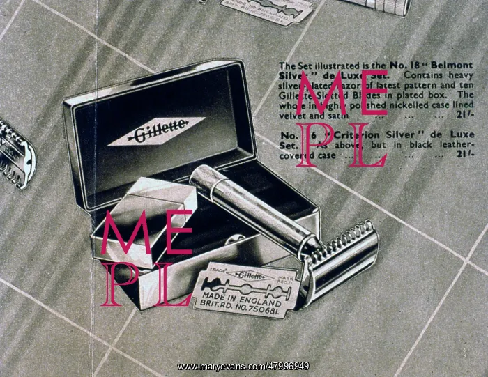 : Advertisement for Gillette safety razor and blades : Advertisement for Gillette safety razor and blades