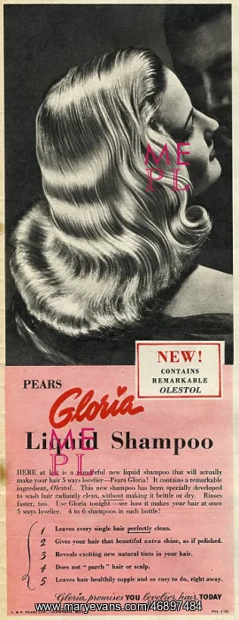 : Advert for Gloria liquid shampoo by Pears in Picture Post, 2 : Advert for Gloria liquid shampoo by Pears in Picture Post, 2