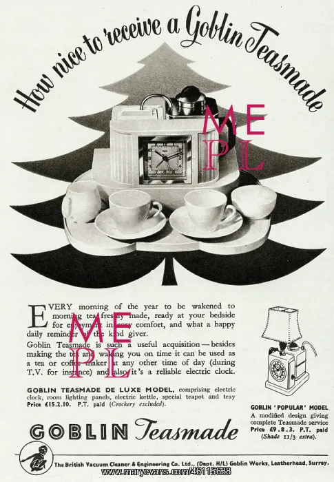 : Advert for Goblin teasmade 1954 : Advert for Goblin teasmade 1954