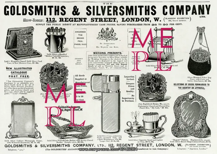 : Advert for Goldsmiths & Silversmiths Edwardian items 1901 : Advert for Goldsmiths & Silversmiths Edwardian items 1901