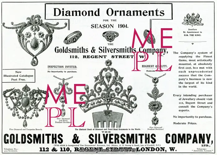 : Advert for Goldsmiths & Silversmiths jewellery 1904 : Advert for Goldsmiths & Silversmiths jewellery 1904