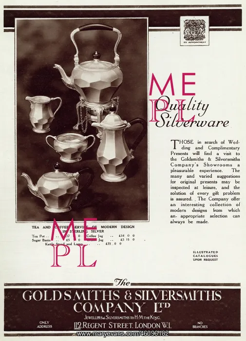 : Advert for Goldsmiths & Silversmiths tea & coffee service : Advert for Goldsmiths & Silversmiths tea & coffee service