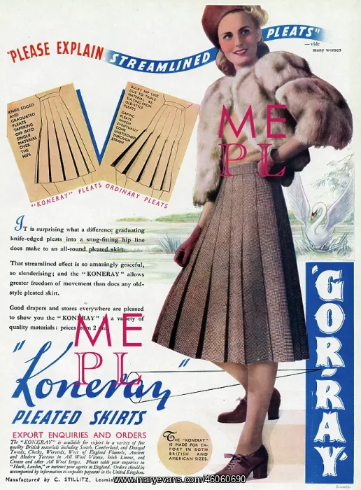 : Advert for Gor-ray Koneray pleated skirts 1941 : Advert for Gor-ray Koneray pleated skirts 1941