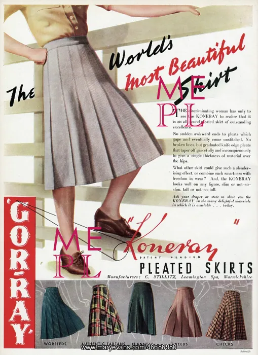: Advert for Gor-ray Koneray pleated skirts 1941 : Advert for Gor-ray Koneray pleated skirts 1941