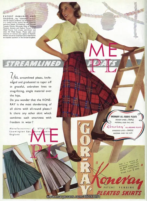 : Advert for Gor-ray Koneray pleated skirts 1942 : Advert for Gor-ray Koneray pleated skirts 1942