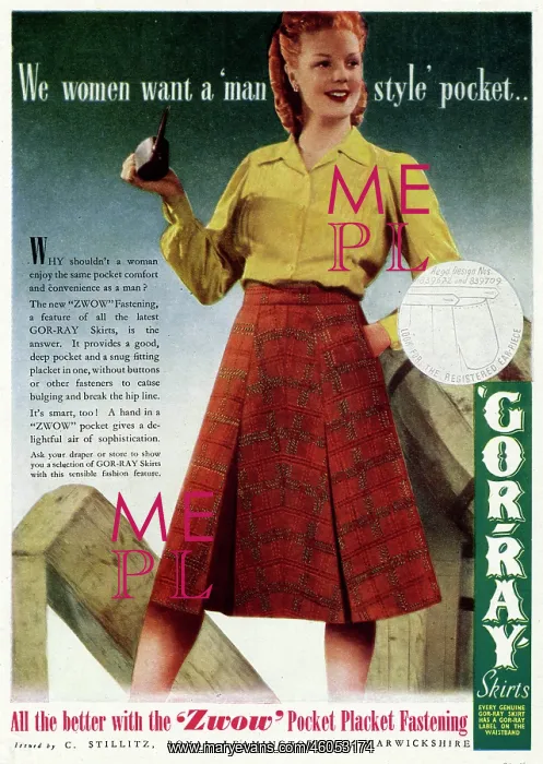 : Advert for Gor-ray Koneray pocket skirts 1943 : Advert for Gor-ray Koneray pocket skirts 1943