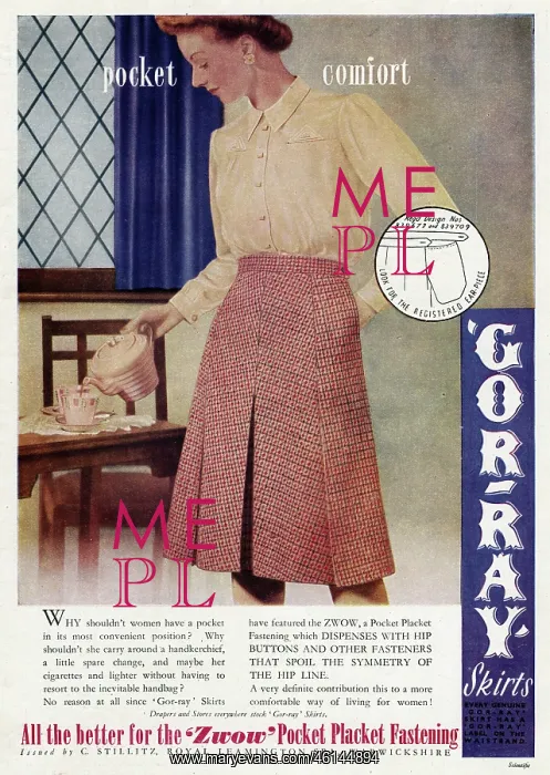 : Advert for Gor-ray Koneray pocket skirts 1943 : Advert for Gor-ray Koneray pocket skirts 1943