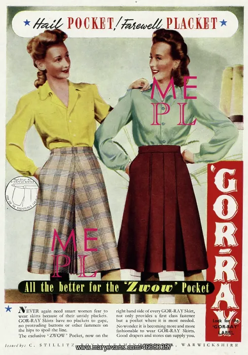 : Advert for Gor-ray Koneray pocket skirts 1943 : Advert for Gor-ray Koneray pocket skirts 1943