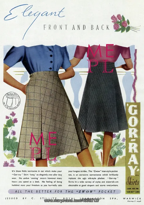 : Advert for Gor-ray Koneray pocket skirts 1945 : Advert for Gor-ray Koneray pocket skirts 1945