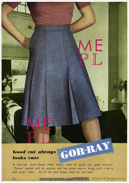 : Advert for Gor-ray Koneray pocket skirts 1946 : Advert for Gor-ray Koneray pocket skirts 1946
