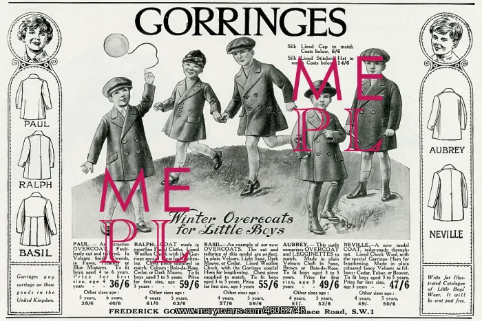 : Advert for Gorringes childrens winter overcoats 1926 : Advert for Gorringes childrens winter overcoats 1926