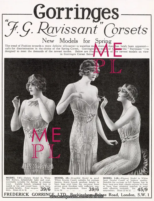 : Advert for Gorringes - lingerie 1922 : Advert for Gorringes - lingerie 1922
