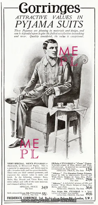 : Advert for Gorringes - pyjama suits 1919 : Advert for Gorringes - pyjama suits 1919