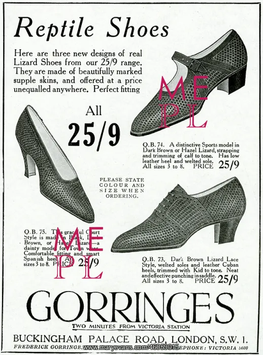: Advert for Gorringes reptile shoes : Advert for Gorringes reptile shoes