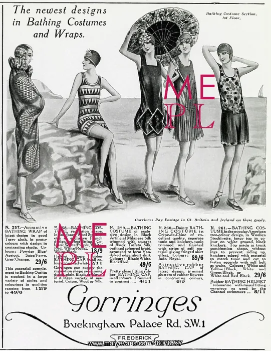 : Advert for Gorringes women's bathing costumes 1927 : Advert for Gorringes women's bathing costumes 1927