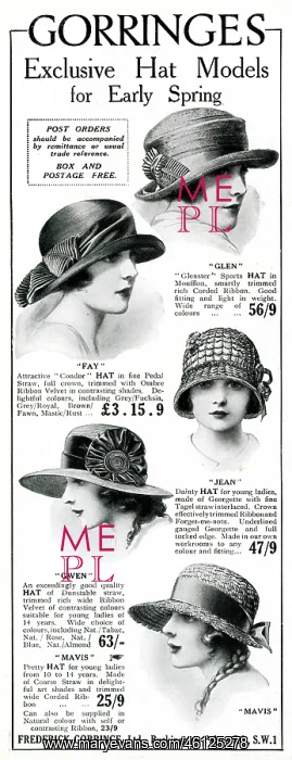 : Advert for Gorringes women's early spring hats 1923 : Advert for Gorringes women's early spring hats 1923