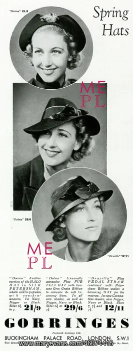 : Advert for Gorringes women's spring hats 1937 : Advert for Gorringes women's spring hats 1937