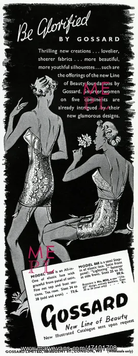 : Advert for Gossard corsets 1937 : Advert for Gossard corsets 1937