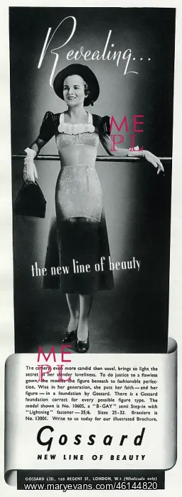 : Advert for Gossard underwear 1937 : Advert for Gossard underwear 1937