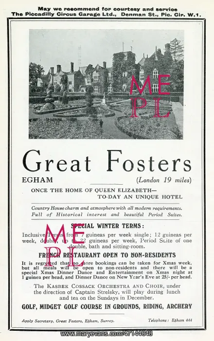 : Advertisement for Great Fosters : Advertisement for Great Fosters
