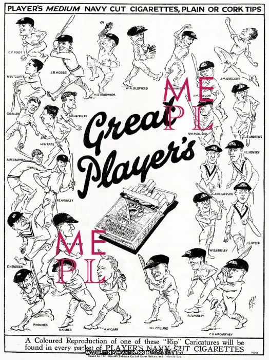 : Advert, Great Player's cigarettes, with cricketers : Advert, Great Player's cigarettes, with cricketers