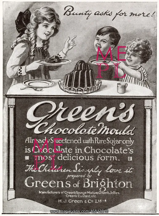 : Advert for Green's Chocolate Mould 1920 : Advert for Green's Chocolate Mould 1920