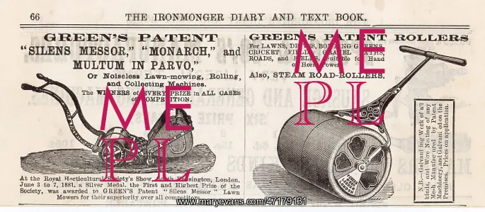 : Advert for Green's lawn mower 1907 : Advert for Green's lawn mower 1907