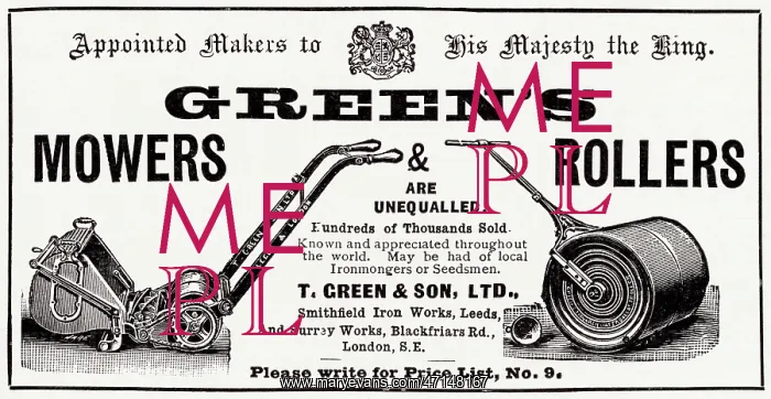 : Advert for Green's mowers and rollers 1902 : Advert for Green's mowers and rollers 1902