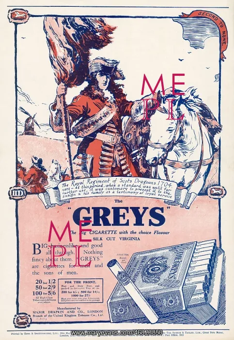 : Advert for Greys - silk cut virginia cigarette 1917 : Advert for Greys - silk cut virginia cigarette 1917