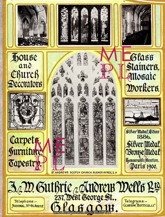: Advert, Guthrie & Wells, Stained Glass Windows, Glasgow : Advert, Guthrie & Wells, Stained Glass Windows, Glasgow