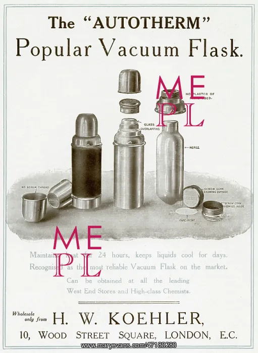 : Advert for H. W. Koehler - vacuum flask 1912 : Advert for H. W. Koehler - vacuum flask 1912