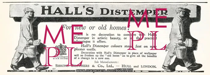 : Advert for Hall's Distemper - paint for newly plastered wall : Advert for Hall's Distemper - paint for newly plastered wall
