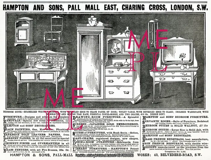 : Advert for Hampton & Sons bedroom suite 1886 : Advert for Hampton & Sons bedroom suite 1886