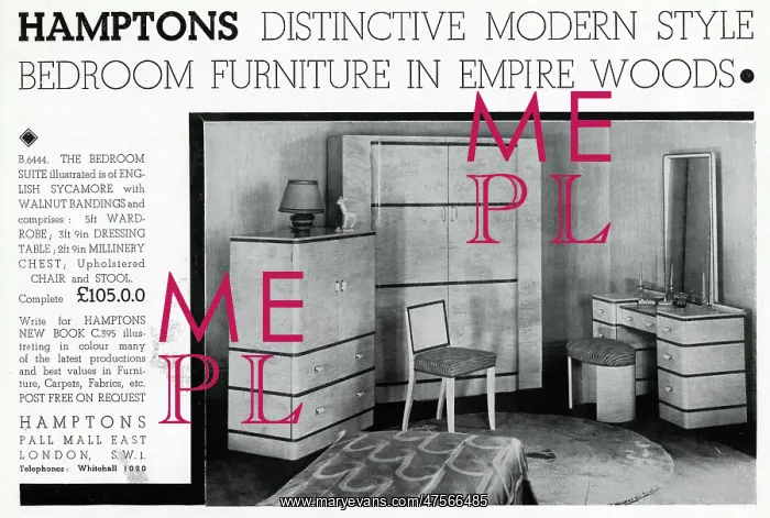 : Advert for Hamptons bedroom suite 1935 : Advert for Hamptons bedroom suite 1935