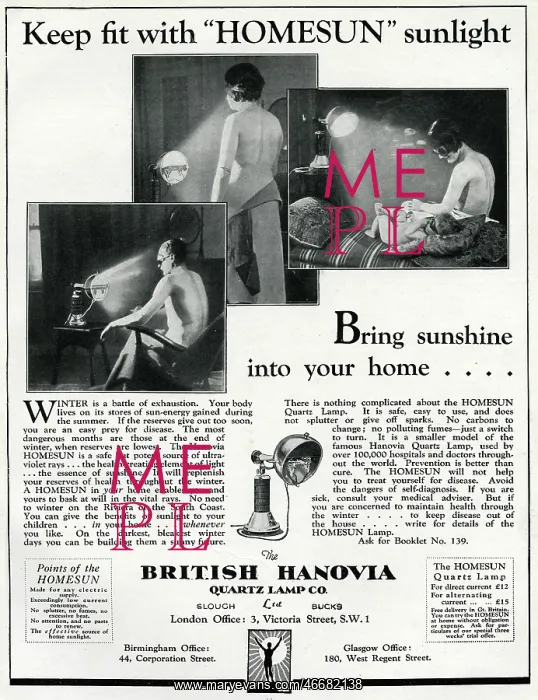 : Advert for Hanovia Sunlamp 1929 : Advert for Hanovia Sunlamp 1929