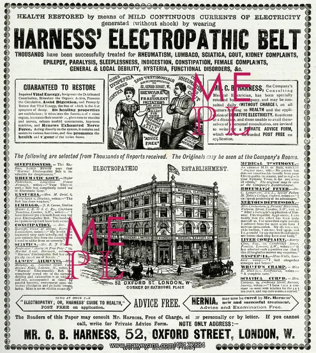 : Advert for Harness Electropathic Belt 1889 : Advert for Harness Electropathic Belt 1889