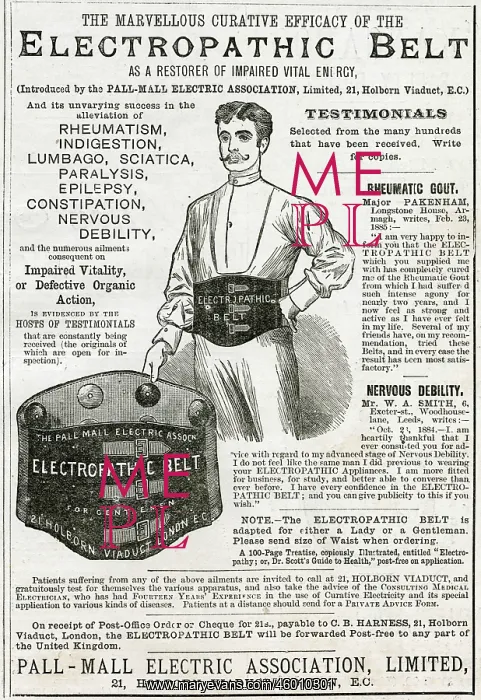 : Advert for Harness Electropathic corset belts 1885 : Advert for Harness Electropathic corset belts 1885