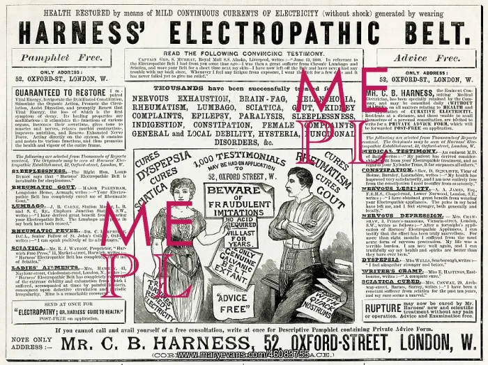 : Advert for Harness Electropathic Corset Belts 1886 : Advert for Harness Electropathic Corset Belts 1886
