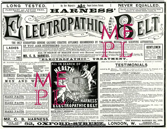 : Advert for Harness Electropathic corset belts 1888 : Advert for Harness Electropathic corset belts 1888
