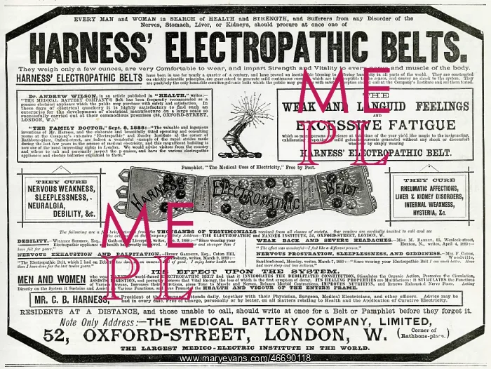 : Advert for Harness Electropathic Corset Belts 1889 : Advert for Harness Electropathic Corset Belts 1889