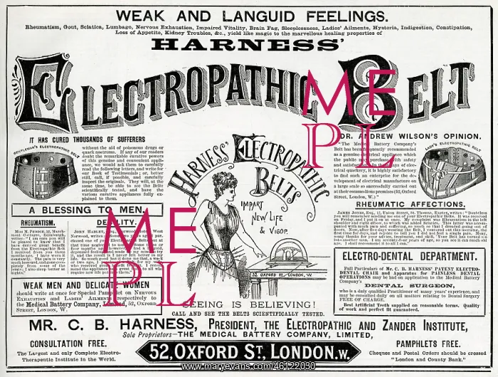 : Advert for Harness Electropathic Corset Belts 1892 : Advert for Harness Electropathic Corset Belts 1892
